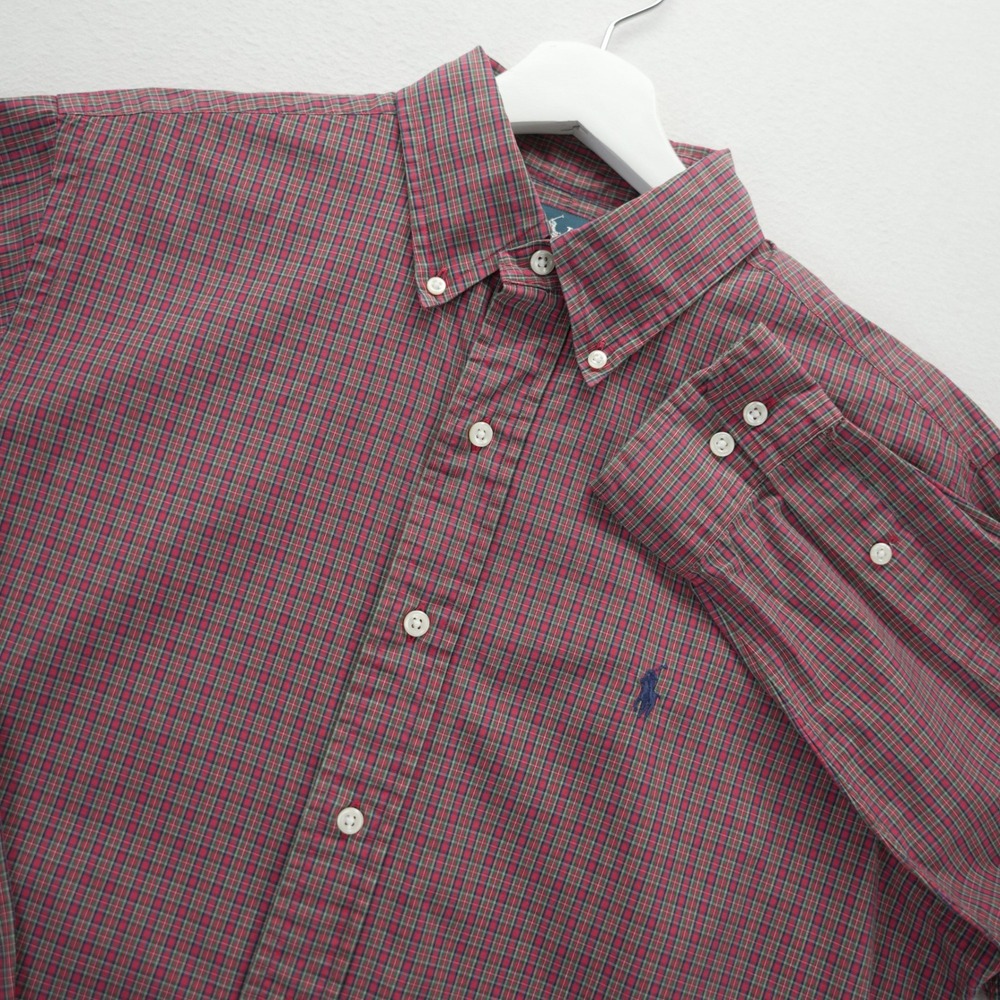 Ralph Lauren Classic Fit Plaid Button Down Shirt Mens Red Green Blue Long Sleeve